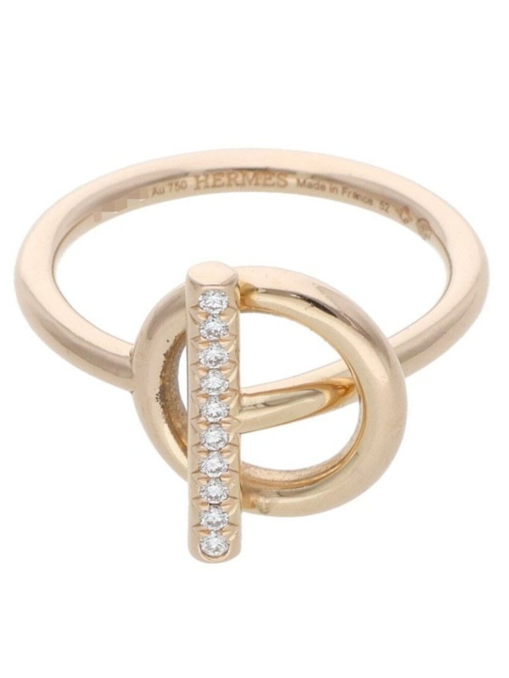 Hermes Echappe PM 18k Pink Gold Pave Diamond Ring